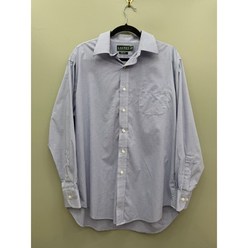 Lauren Ralph Lauren Non-Iron Blue Check Dress Shirt Mens 16.5 32/33 Button Front